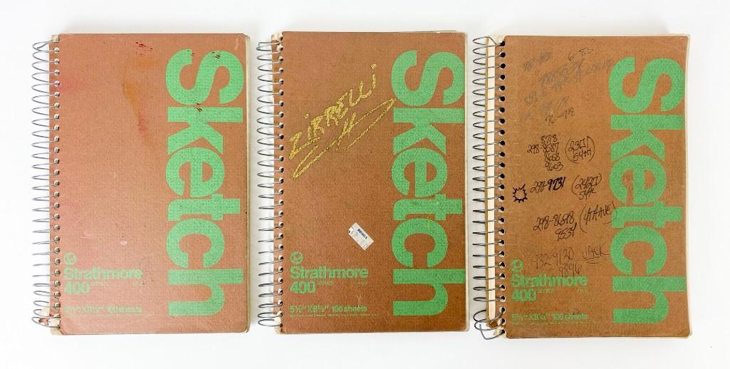 Ken Zirrelli Sketch Books Original 1980 Drawings, Notes: Ken Zirrelli Sketch Books Filled with Original 1980's Pencil and Pen/Ink Drawings, Notes, Etc. Each book measures approximately 8.5 in. x 5.5 in. x 1 in. Weight 1 lb. 12 oz.