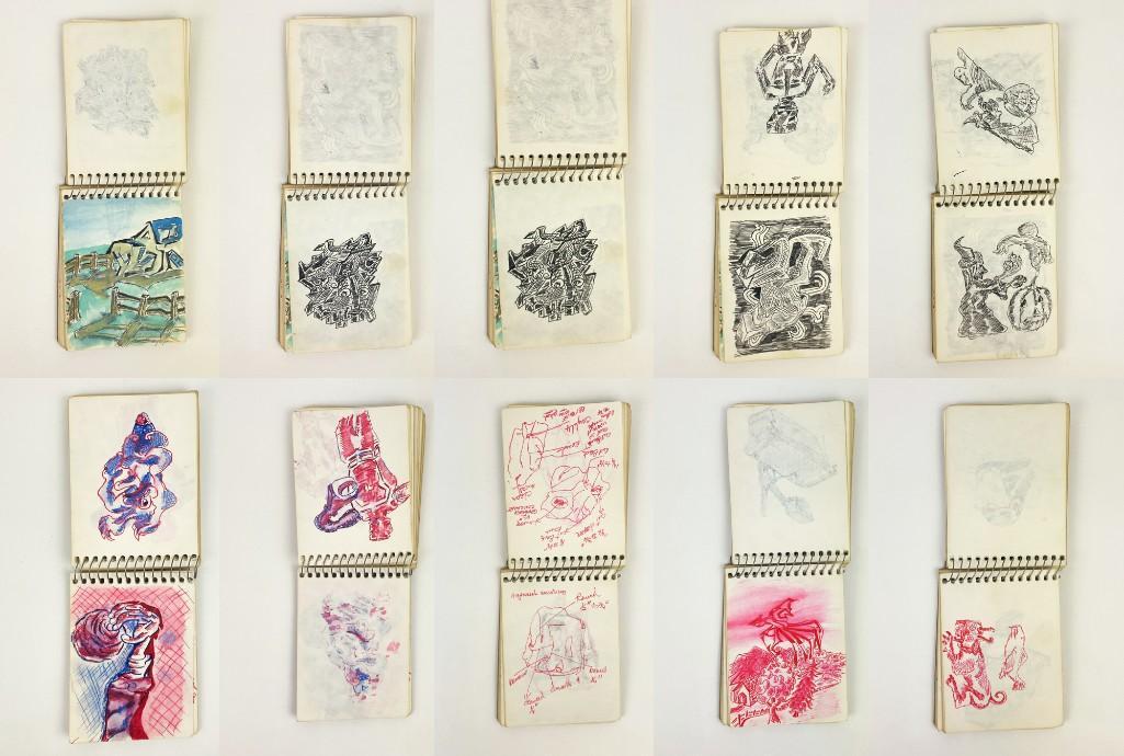 Lot of 3 Sketch Books Filled w/ Pen Ink Pencil Drawings: Lot of 3 Sketch Books Filled With Original Pen Ink and Pencil Drawings, Artists Unknown. Sizes range from approx. 5 in x 3.75 in. up to 12 in x 9 in. Weight 1 lb. 1 oz.