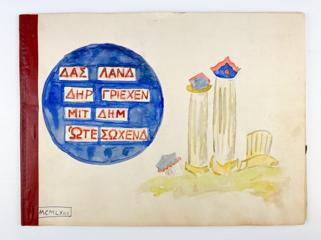 Ludwig & George Wronkow Handmade Illustrated 1963: This book includes 11 double-sided pages. Approx. 9 in. x 12 in. Weight 4 oz. Hughes Auctions is thrilled to present 29 lots of original handmade Artist Booklets by gifted designers Ludwig and George 