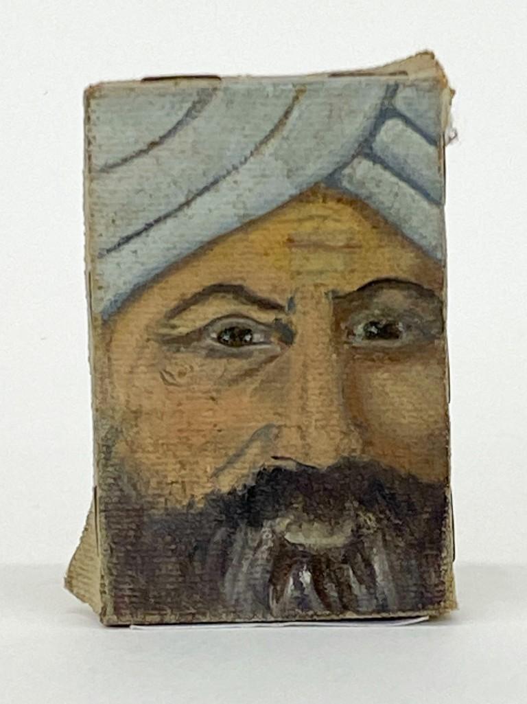 Dharam Damama Singh (1942-2016) Miniature Portrait Man: Miniature Damama Portrait. Man with beard and turban. Approx. 3 in. x 2 in.