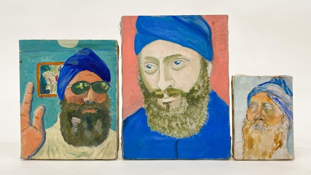 Dharam Damama Singh (1942-2016) (3) Portrait Paintings: Group of Three (3) Men with beards and turbans, on canvas. Approx. range 7 in. x 5 in. to 12 in. x 9 in. Weight: 1 lb 1 oz.