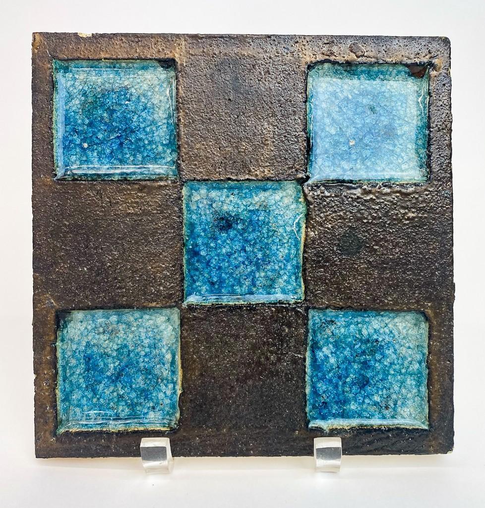 Japanese Studio Pottery Cobalt Charcoal Tile: Approx. dimensions: 8 in x 8 in Weight: 3 lbs 3 oz