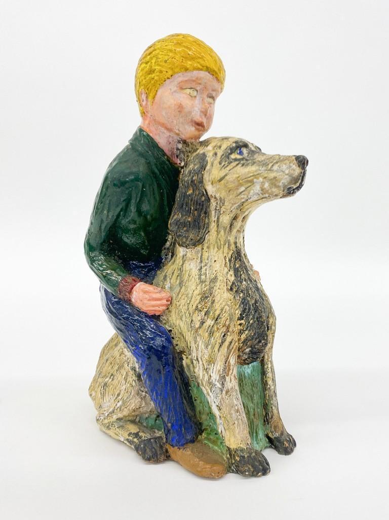 Hand Painted Plaster Cast Figure, Boy and His Dog (1 of 10)
