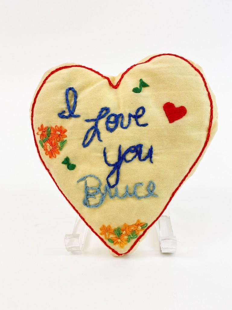 Vintage Handmade "I Love You Bruce" Pillow (1 of 5)