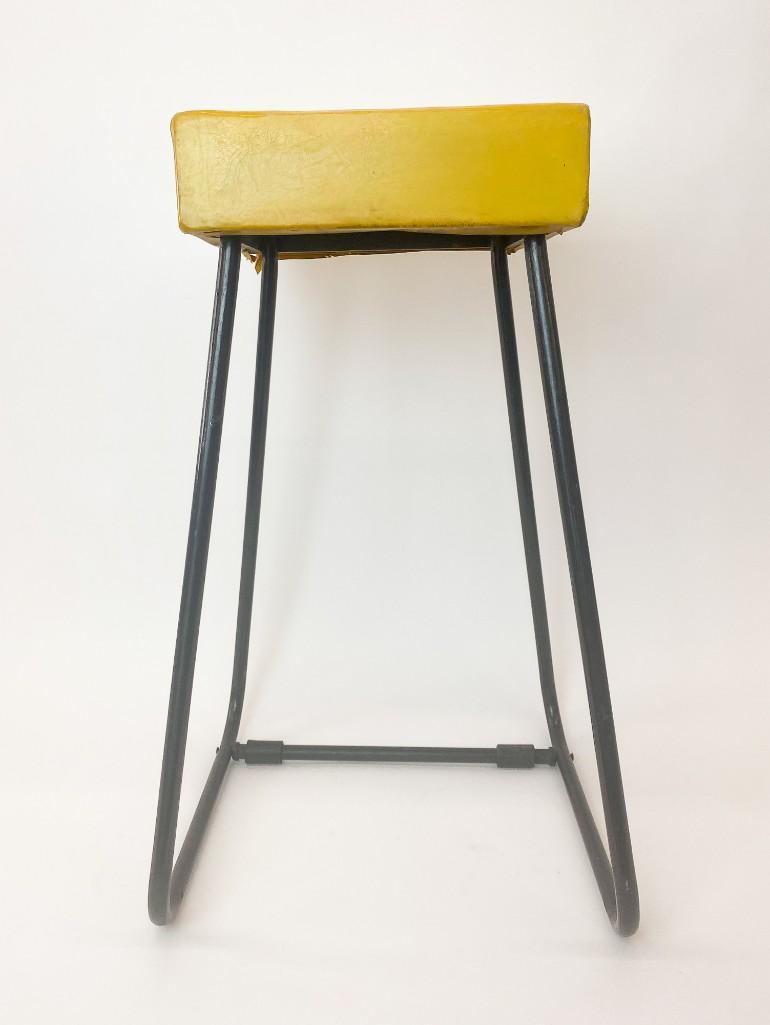 Vintage Mid-Century Aluminum Stool w/ Yellow Vinyl Seat (1 of 8)