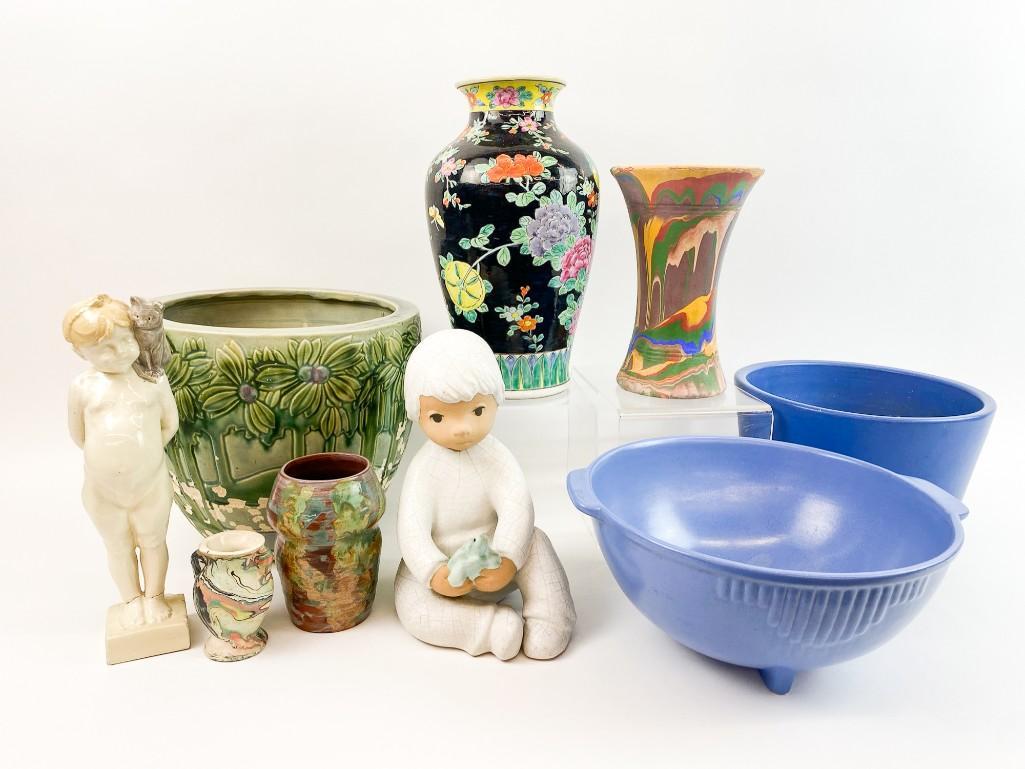 Lot of 9 Vintage Ceramic Pottery Vases, Figures+ (1 of 20)