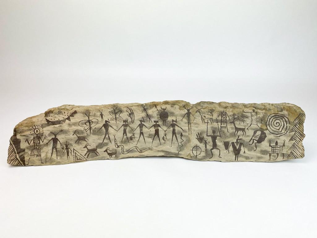 Michael Kanteena (b.1959) Large Painted Slate Rock: Overall very good condition. Approx. dimensions 4 in. H x 21.5 in. W x 3 in. D. Weight 12 lbs 10 oz.