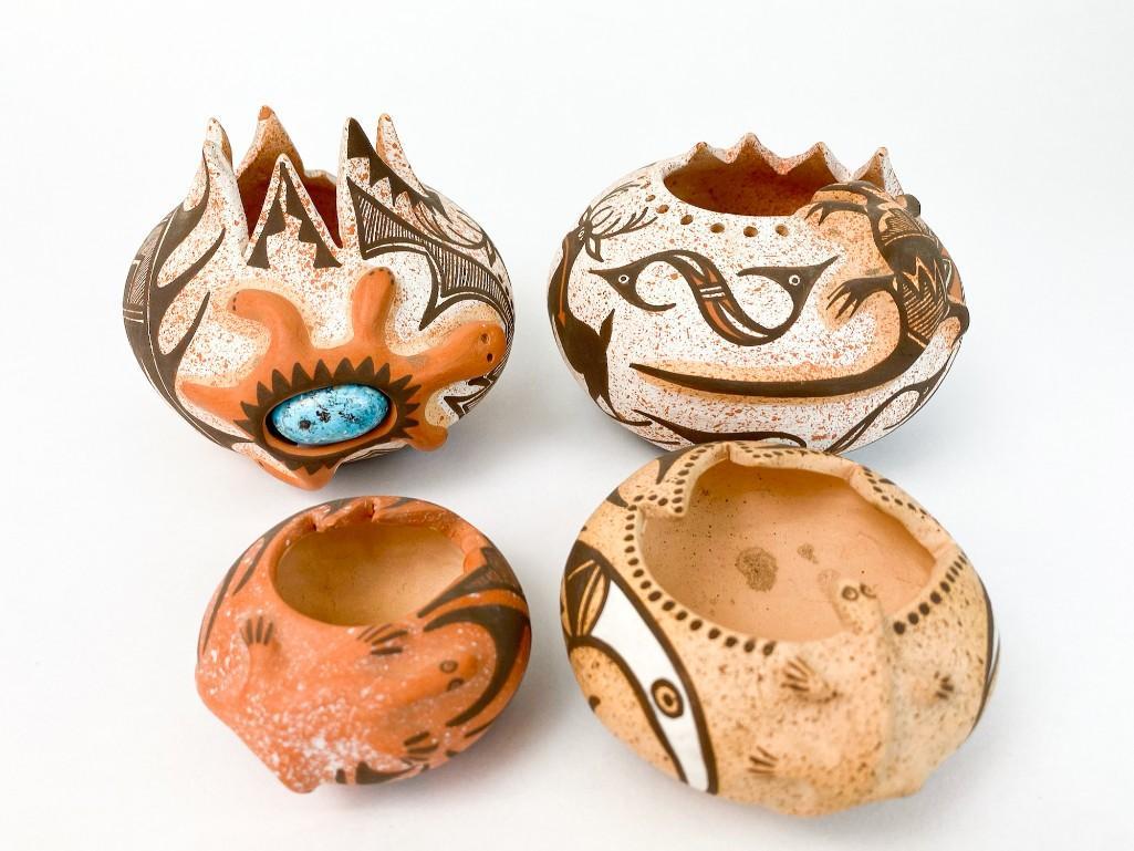 Lot of 4 N. Simplicio Painted Clay Pots with Turquoise (1 of 20)