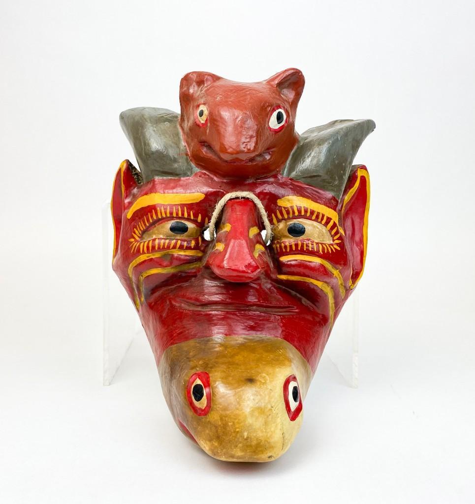 Red Devil Carved Wood Painted Mask (1 of 6)