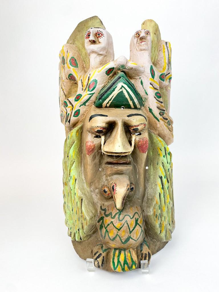 Large Multi Faced Carved Wood Painted Mask (1 of 7)