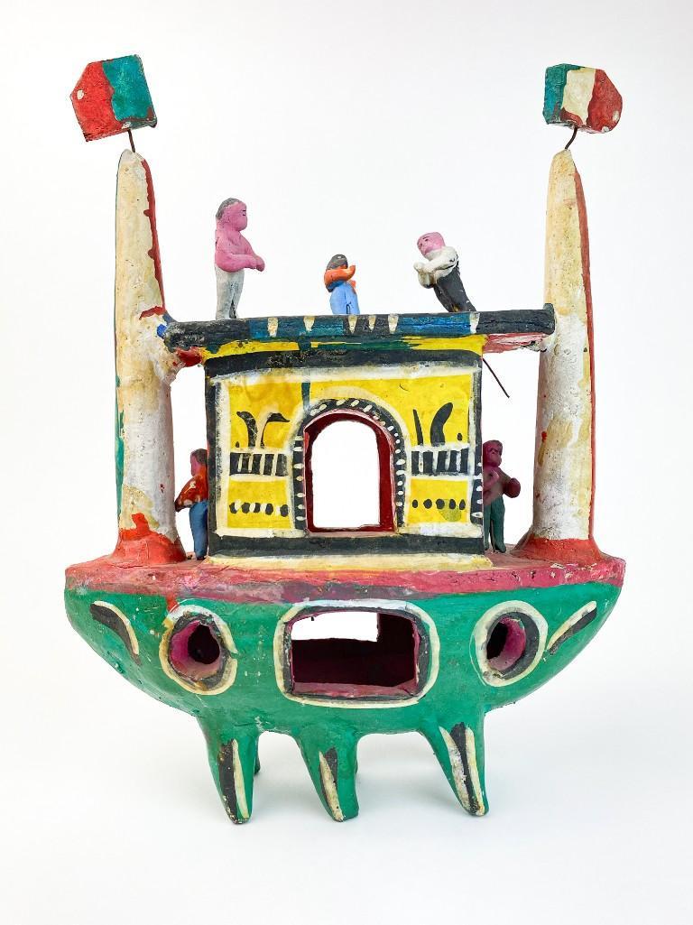 Candelario Medrano (1918-1986) Painted Clay Boat: Overall good condition. Some surface wear. Approx. dimensions 14 in. H x 11 in. W x 4.5 in. D. Weight 4 lbs. 2 oz.