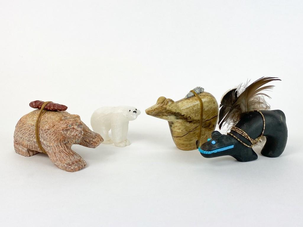 Lot of 4 Zuni Carved Stone and Ceramic Bear Fetish (1 of 16)