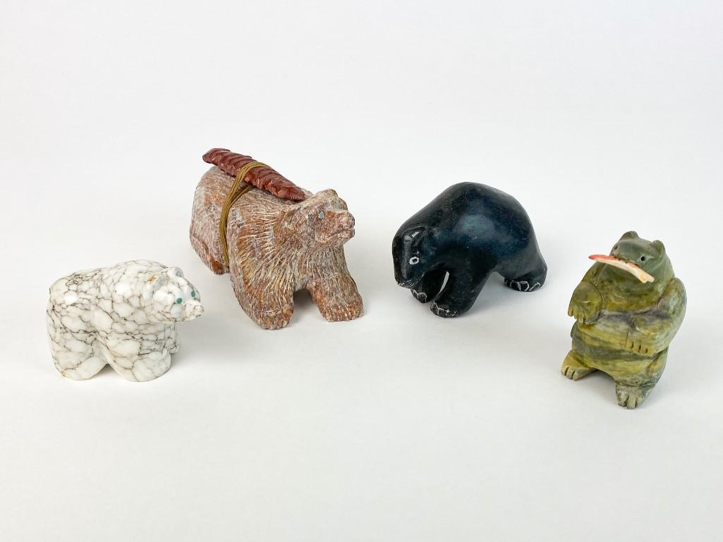 Lot of 4 Zuni Carved Stone Bear Fetish Figures (1 of 16)