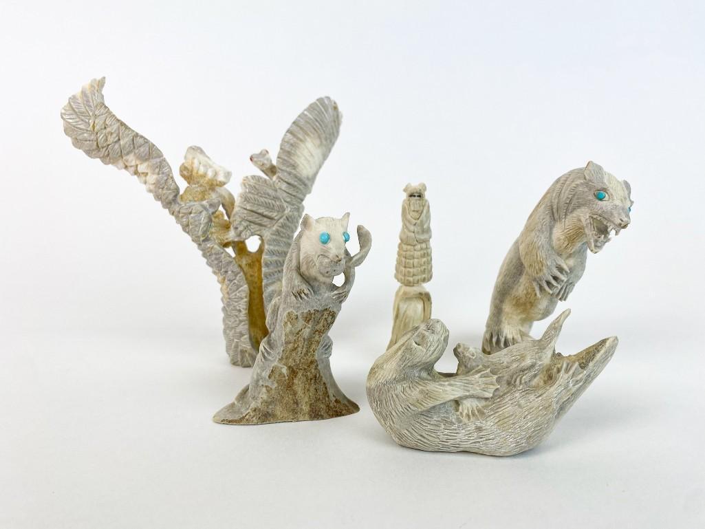Lot of 5 Zuni Carved Antler Animal Fetish Figures (1 of 20)