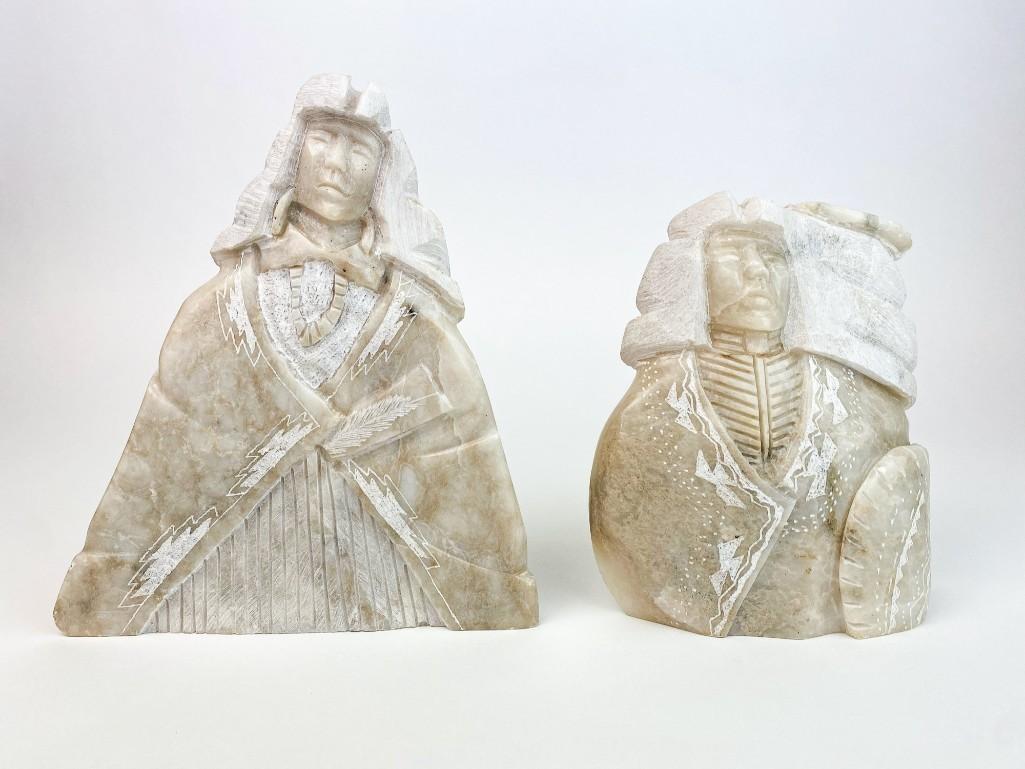 Lot of 2 Diana Blue-Eyes Carved Alabaster Busts (1 of 13)