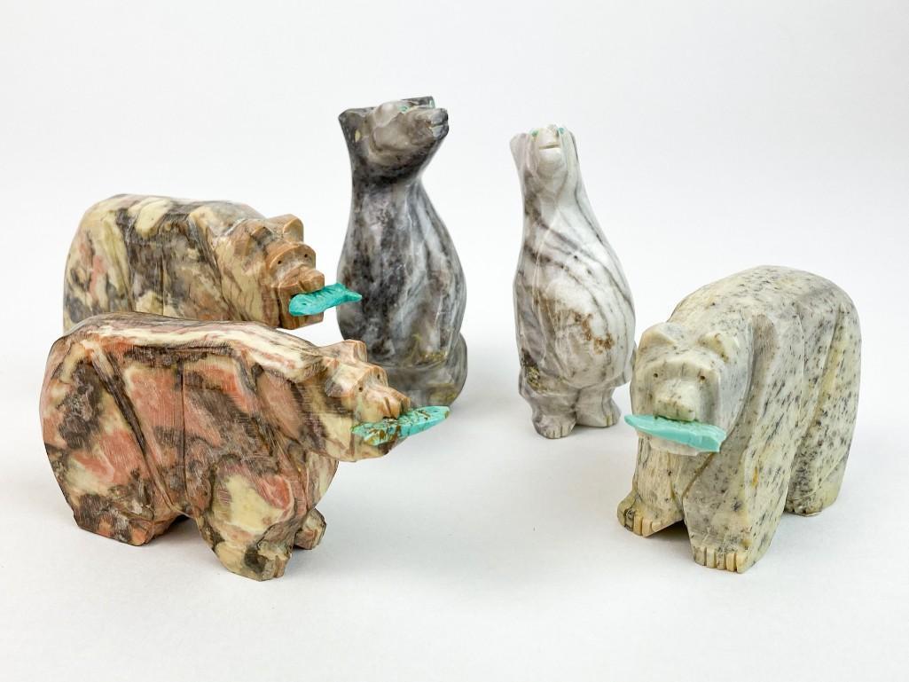 Lot of 5 Zuni Carved Bear Fetish Figures, James Wilson (1 of 12)