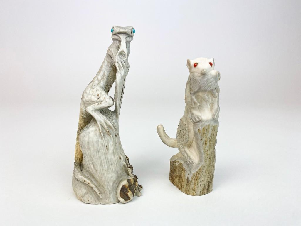 Lot of 2 American Indian Carved Antler Lizard & Weasel (1 of 11)