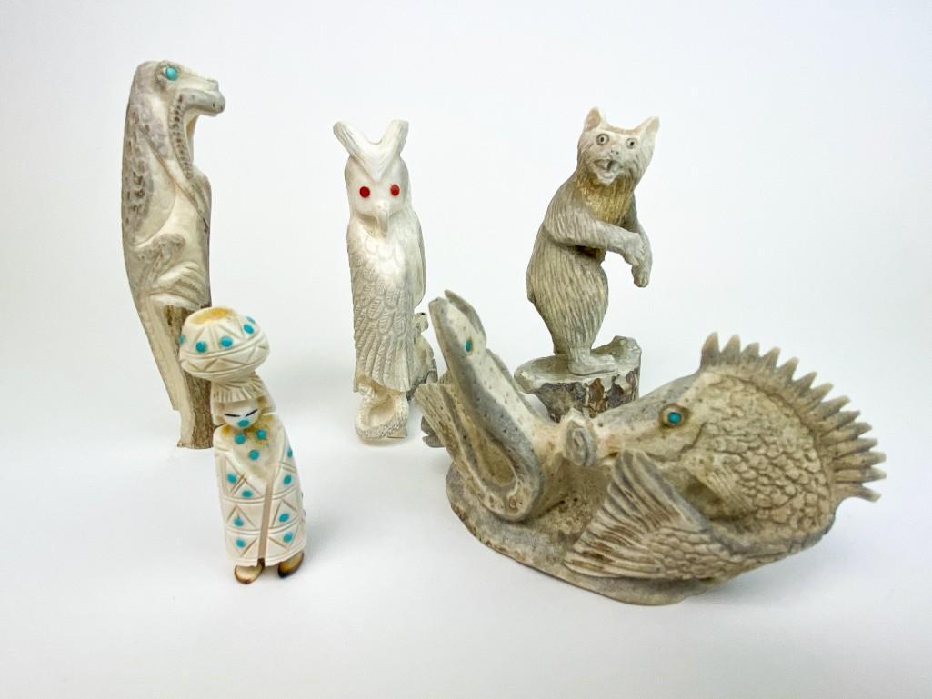 Lot of 5 Zuni Carved Antler Fetish Figures Laate Family (1 of 20)