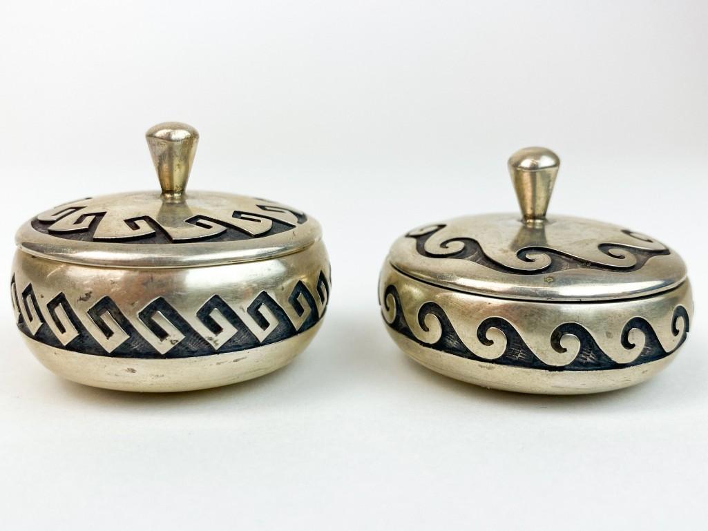 Lot of 2 Bernard Dawahoya (1935-2011) Hopi Silver Boxes: Approx. dimensions 1.5 in. H x 2 in. Dia. Weight 110 grams