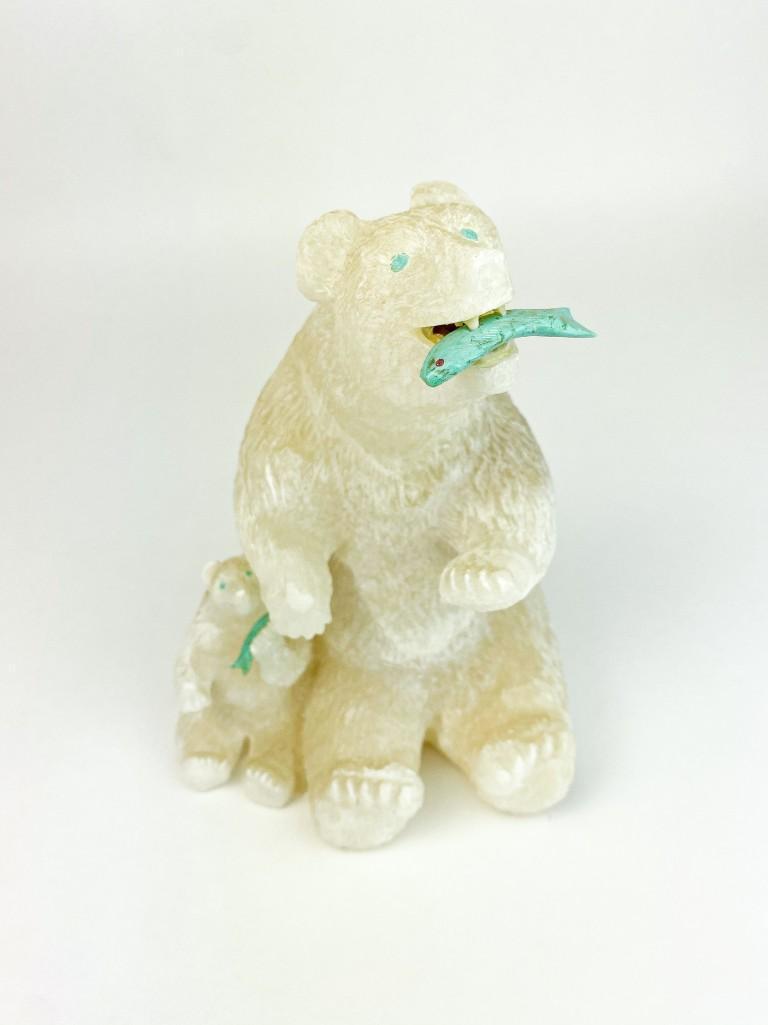 American Indian Carved Alabaster Polar Bear w/ Cub (1 of 10)