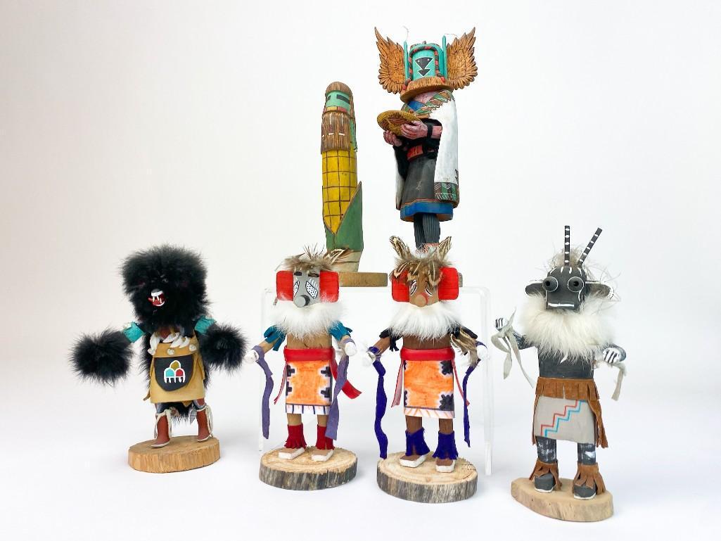 Lot of 6 Kachina Dolls Black Bear, Burt Long, Thompson (1 of 20)
