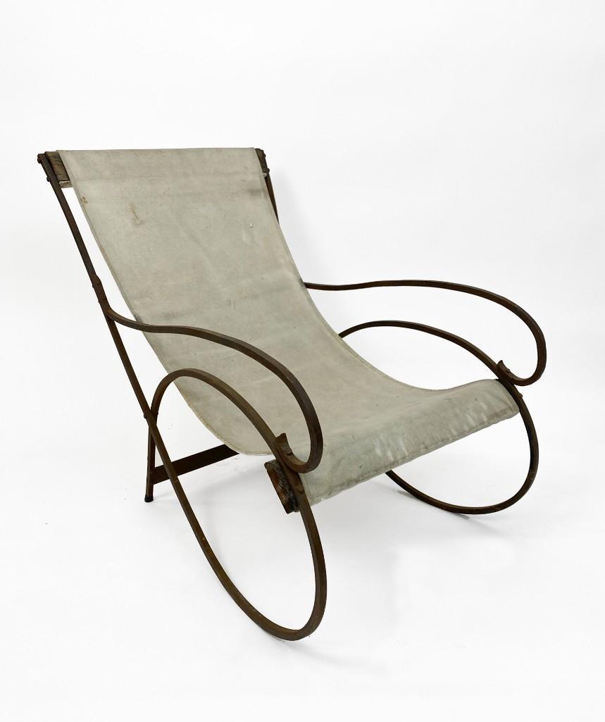 Vintage Wrought Iron & Canvas Sling Lounge Chair (1 of 4)