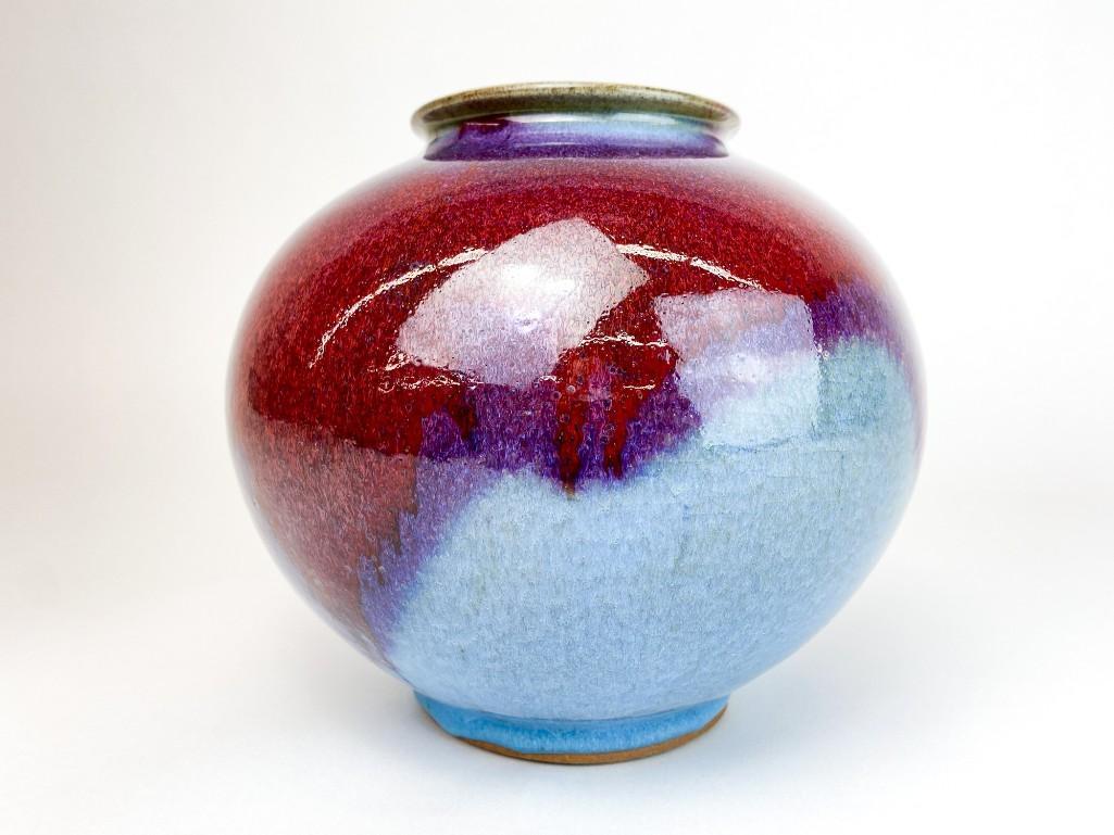 Unmarked Red, Teal Glazed Studio Pottery Ceramic Pot (1 of 9)