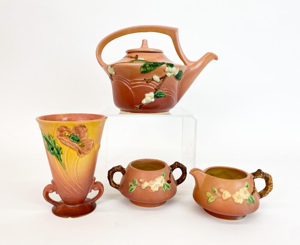Lot of 4 Pieces Roseville Pink Snowberry Art Pottery (1 of 18)