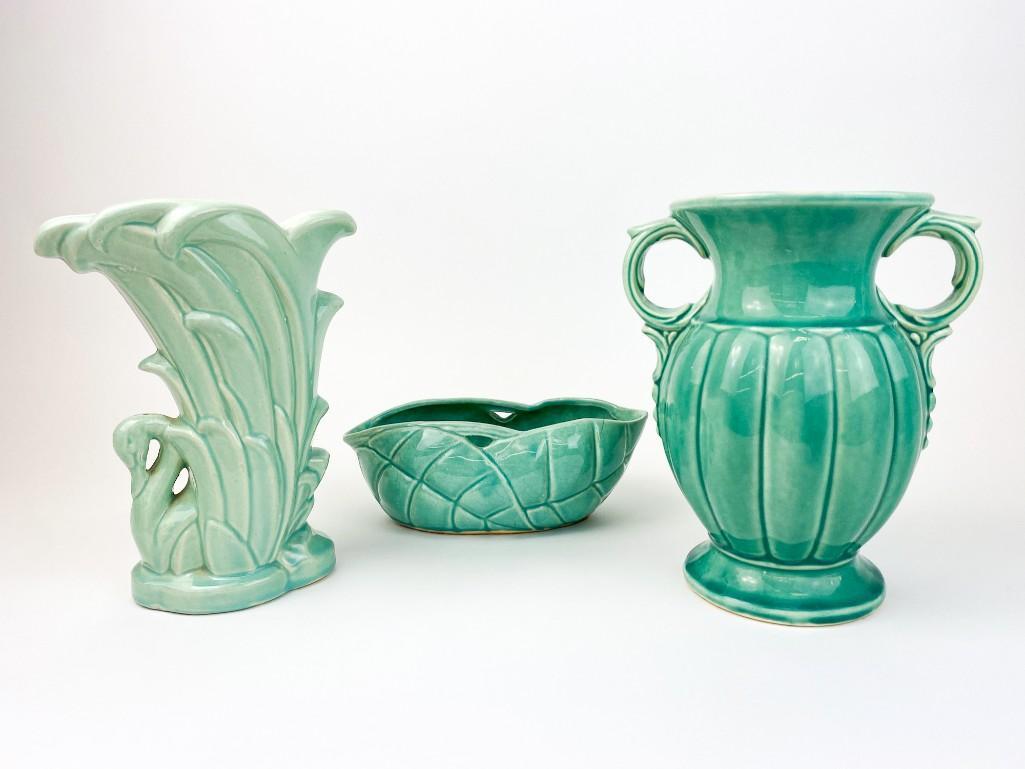 Lot of 3 McCoy Pottery Teal Vessels (1 of 20)