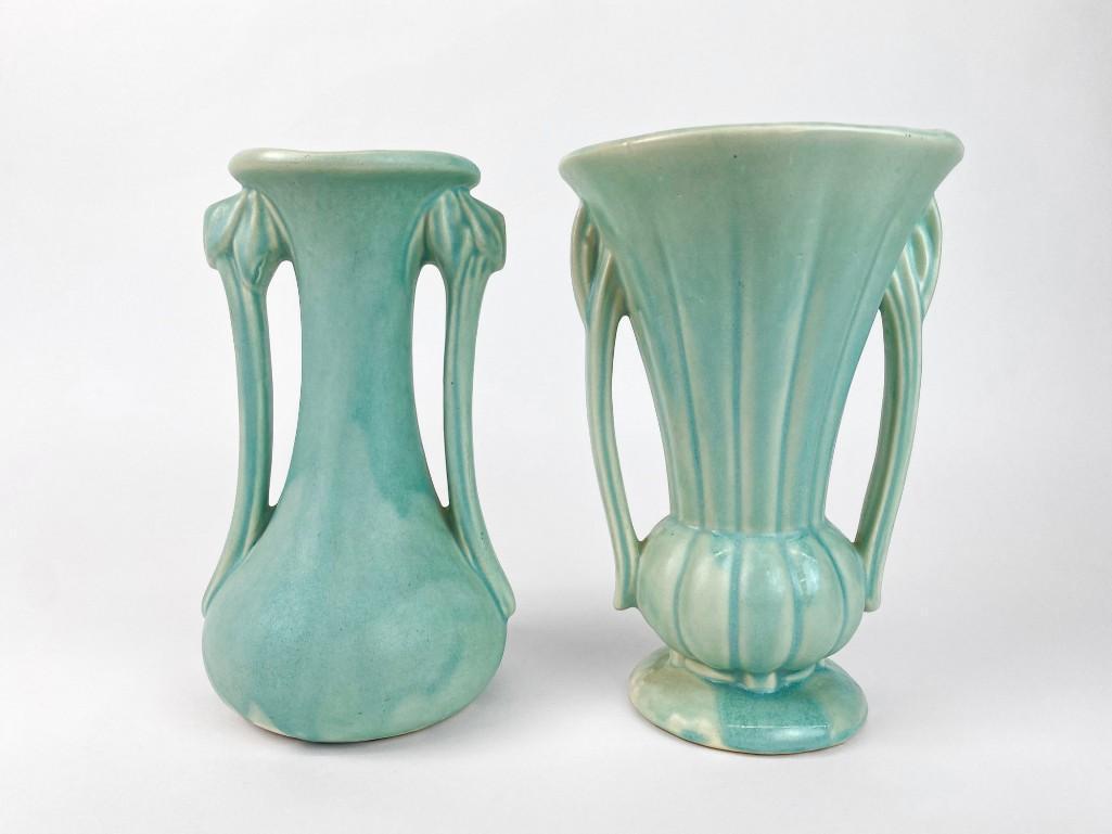 Lot of 2 1940s McCoy Pottery Matte Green Vases (1 of 6)