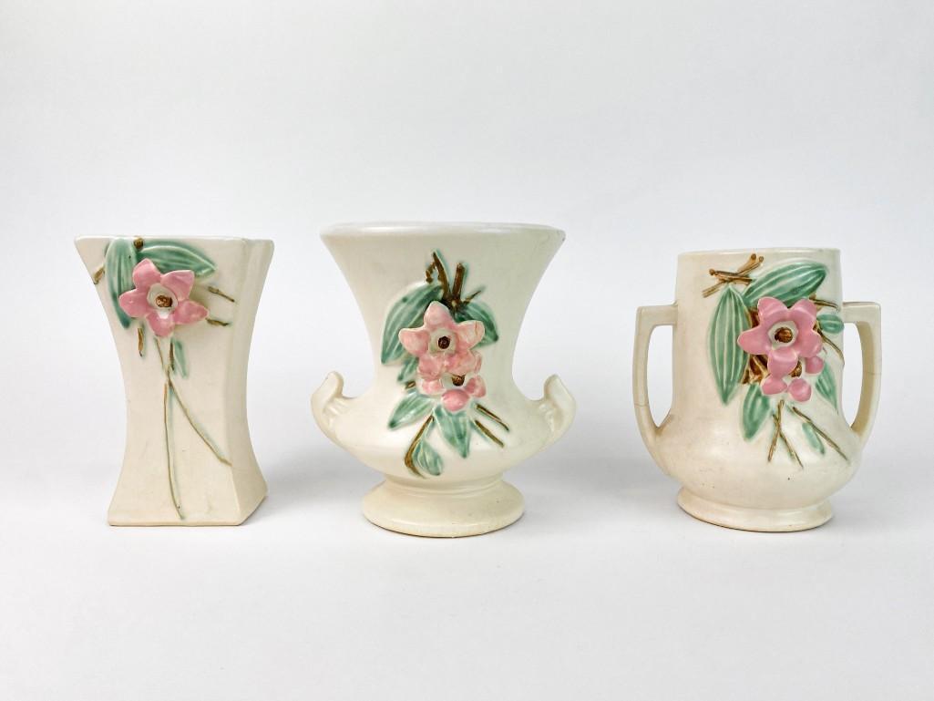 Lot of 3 1940s McCoy Pottery Blossomtime Vessels (1 of 12)