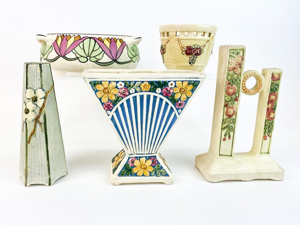 Lot of 5 Vintage Weller Pottery Floral Vessels (1 of 20)