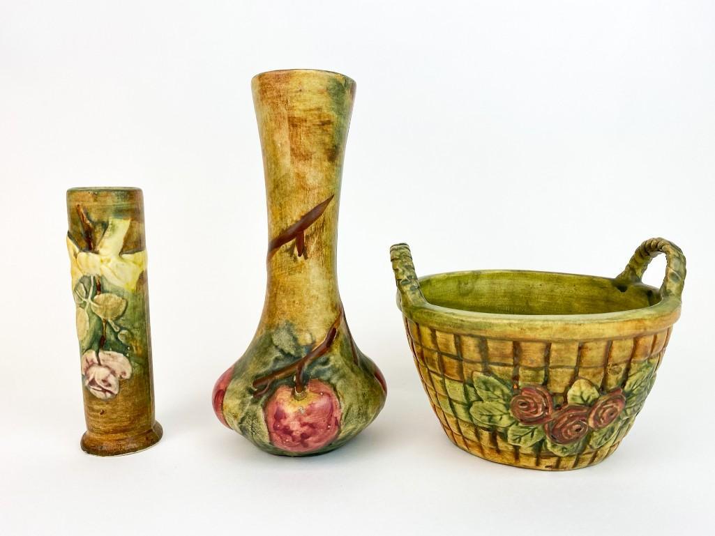 Lot of 3 Weller Pottery Floral Bowl and Vases (1 of 19)