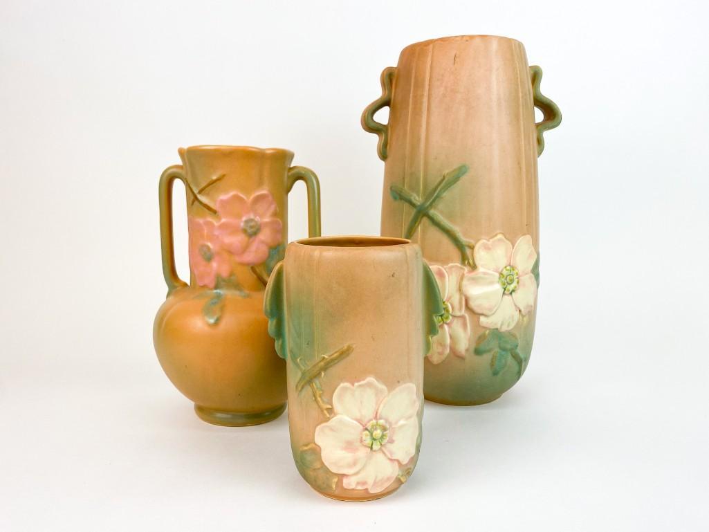 Lot of 3 Weller Pottery Large Adobe Floral Vases (1 of 20)