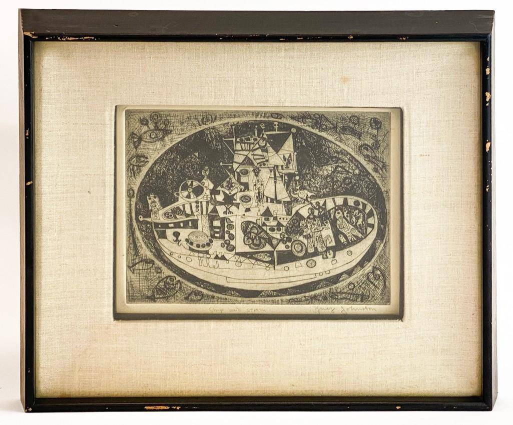 Ynez Johnston (1920-2019) Signed Etching Ship & Storm (1 of 7)
