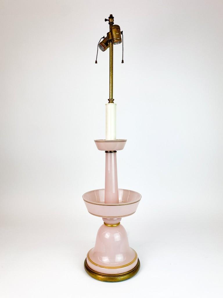 French Opaline Pink W/ Gold Trim Mid Century Table Lamp (1 of 4)