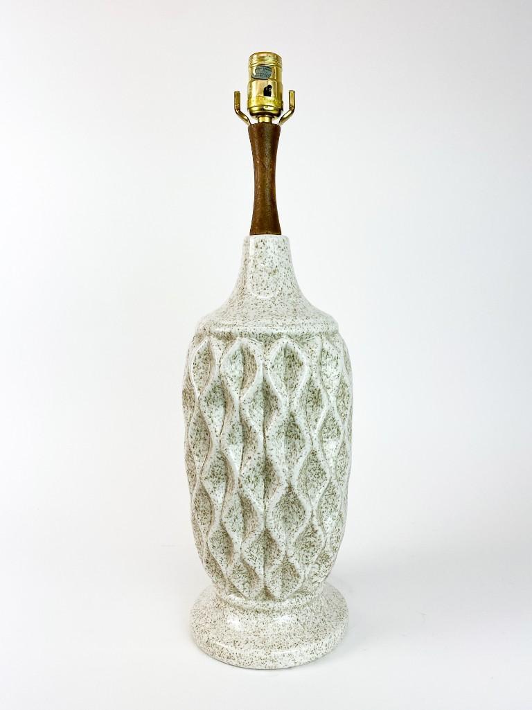 Oatmeal Speckled Glaze Quilted Vintage Ceramic Lamp (1 of 5)