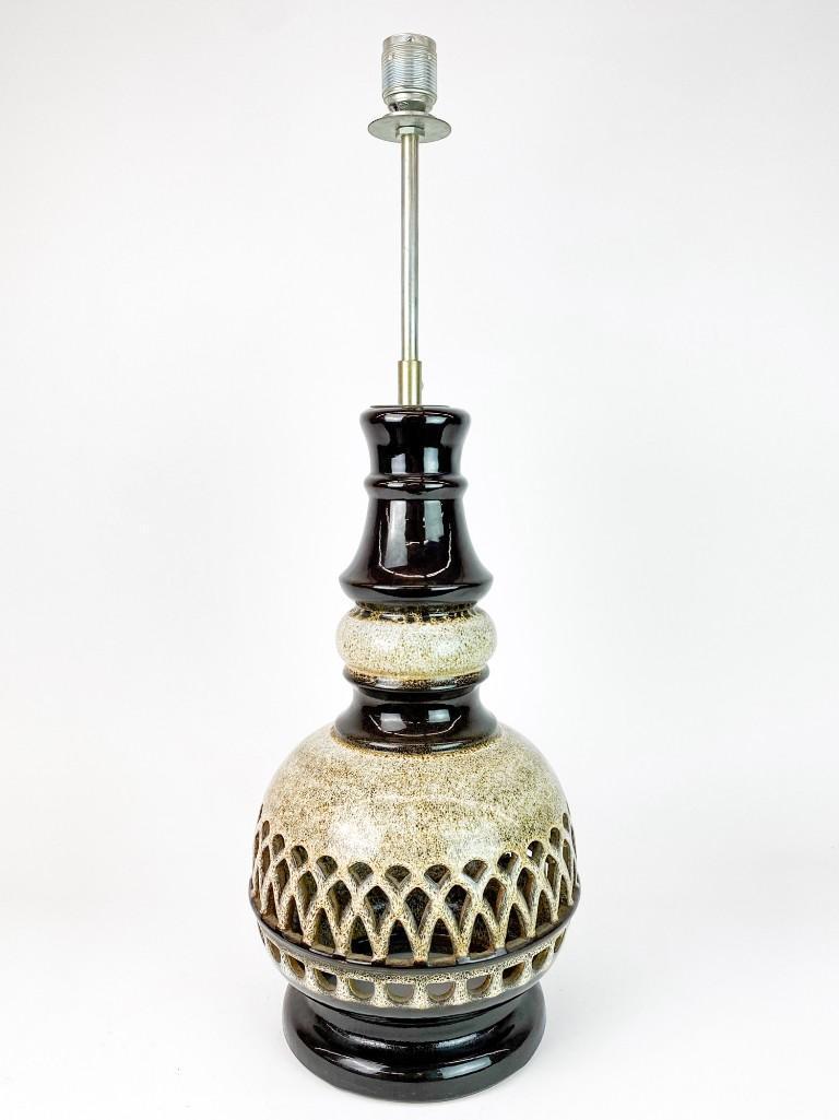 Pierced Oatmeal Brown Glaze Luminary Style Vintage Lamp (1 of 5)