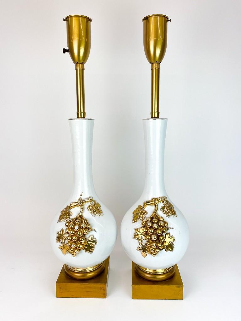 Pair White Glaze Metallic Grapes Metal Base Lamps (1 of 5)
