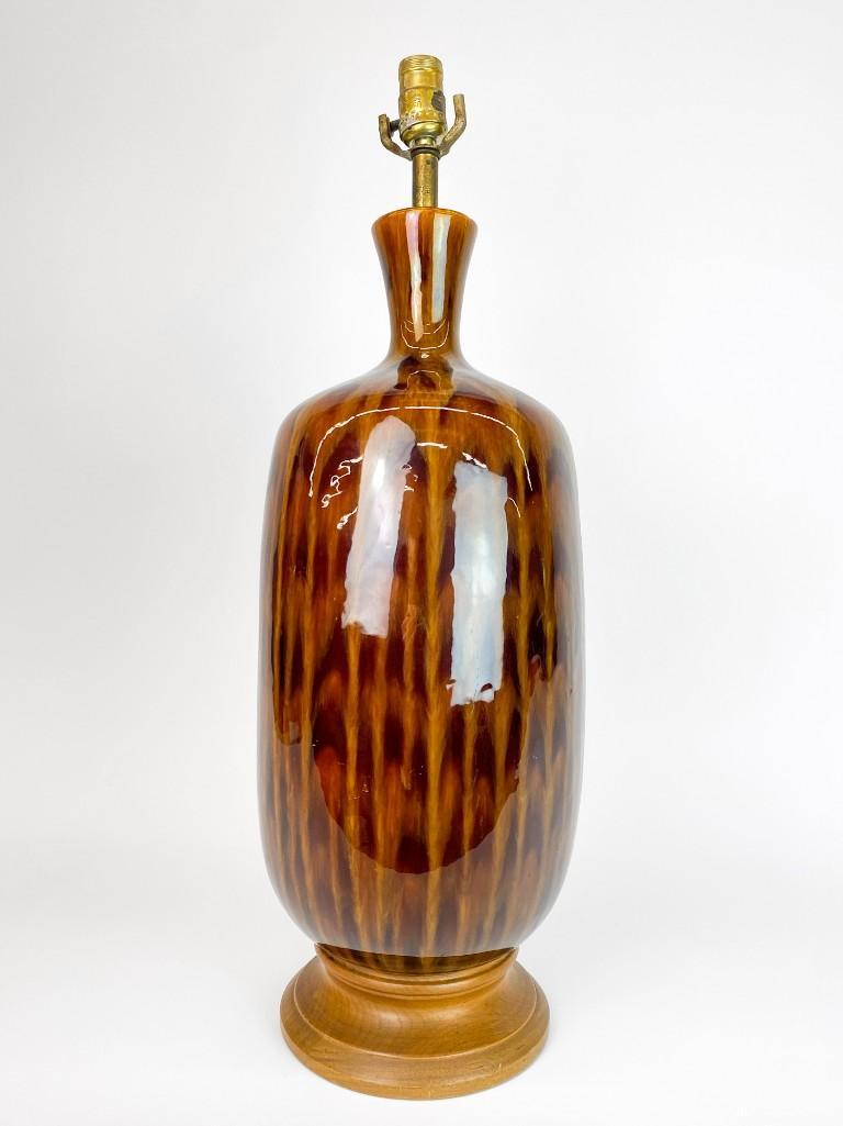 Large Espresso Brown Dripped Glaze Mid Century Lamp (1 of 5)