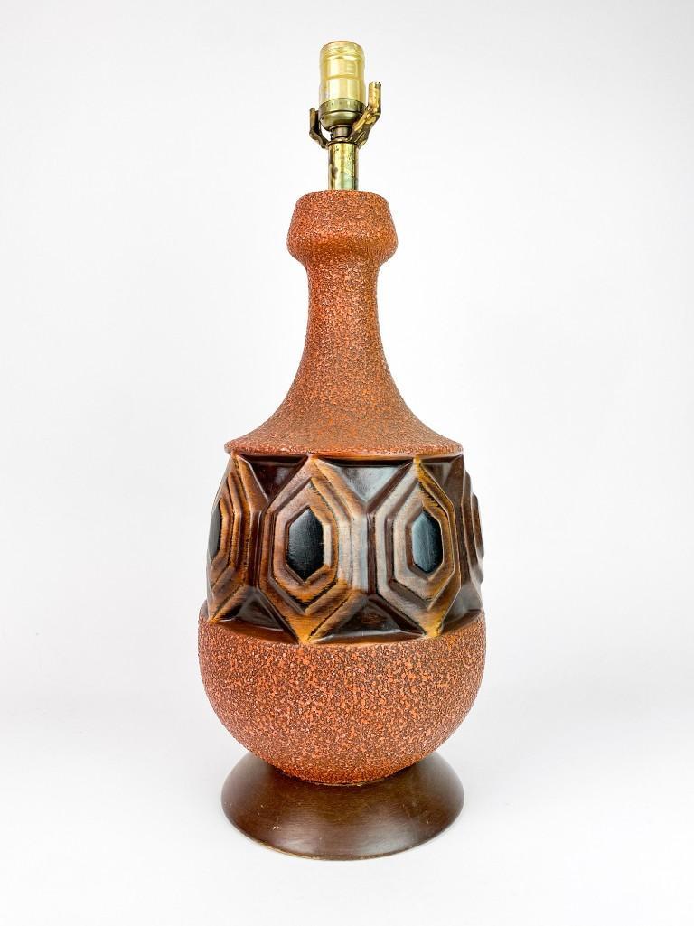 Chunky Tiki Style Brick Red Vintage Mid Century Lamp (1 of 6)