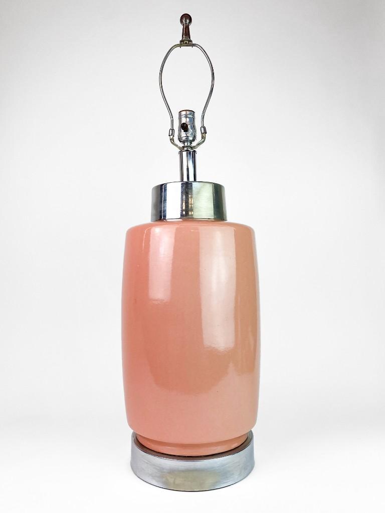 Pink Porcelain Glaze & Chrome Late Century Lamp (1 of 5)