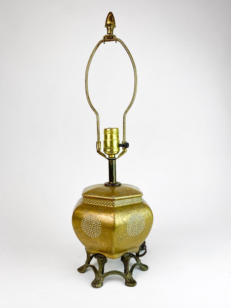 Asian Style Hexagonal Gold Metallic Vintage Table Lamp (1 of 5)