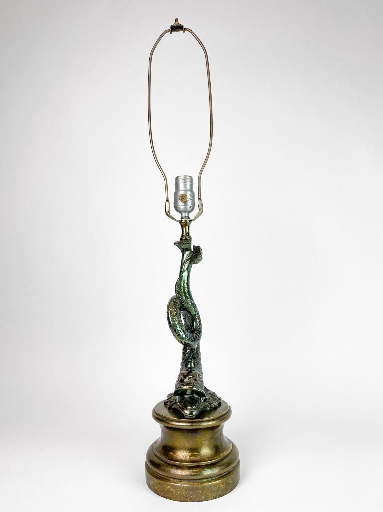 Bronze Figural Dolphin Fish Vintage Antique Table Lamp (1 of 7)