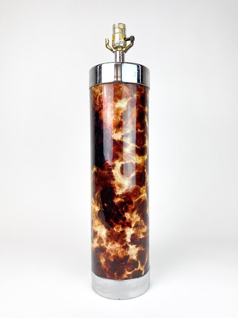 Faux Goatskin Chrome Cylindrical Late Century Lamp (1 of 5)