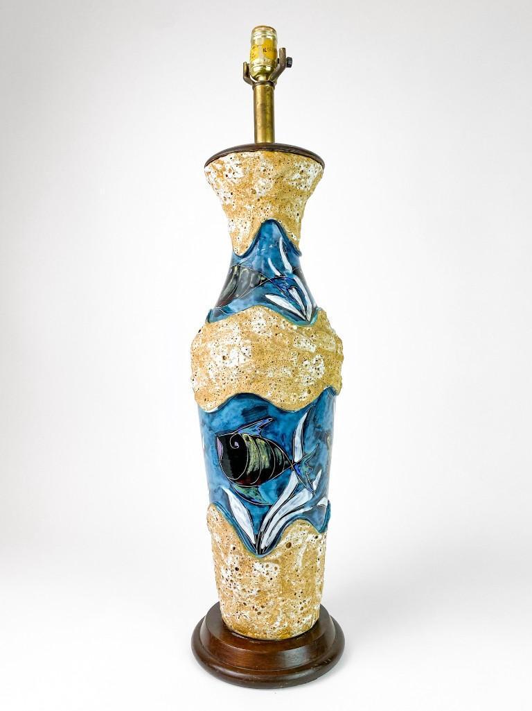 Italian Volcanic Lava Glaze Aquatic Theme Vintage Lamp (1 of 7)