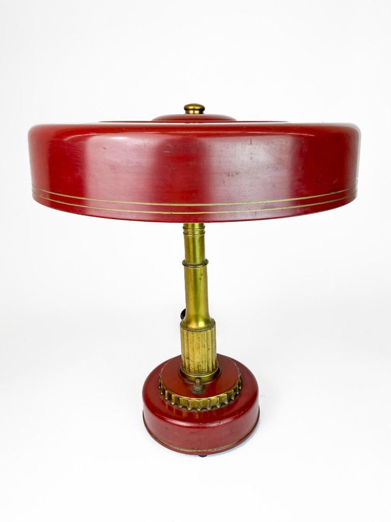 Machine Age Red Painted Brass Vintage 1930s Table Lamp (1 of 6)