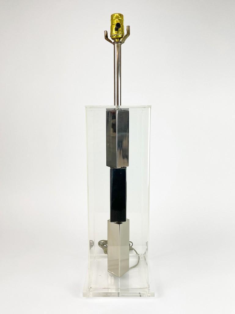 Acrylic & Metallic Silver Glazed Ceramic Vintage Lamp (1 of 5)