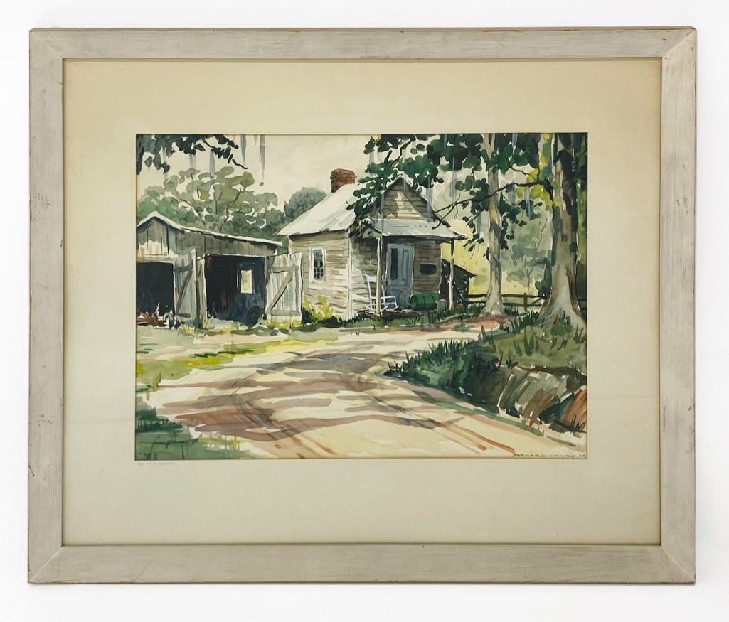 Bernard Wynne (California, 1920-2009) Signed Watercolor: Titled "The Pink Rocker," 1962. Signed on lower right corner. Frame approx. 28 in. H x 33 in. W. Visible approx. 16.5 in. H x 22.5 in. W. Weight: 9 lbs. Born in Indianapolis, Ind., on May 13, 1920, Be