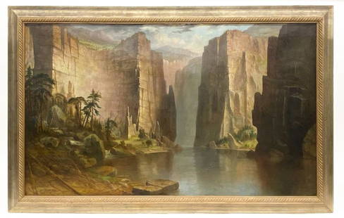 Daniel Charles Grose (Canada, 1838-1900) Oil on Canvas: Frame approx. 36 in. H x 60 in. W. Visible approx. 44 in. H x 69 in. W. Weight: 23.2 lbs. Some minor cracks in paint. Wear commensurate w/ age. Excellent condition overall.  Daniel Charles Grose was a